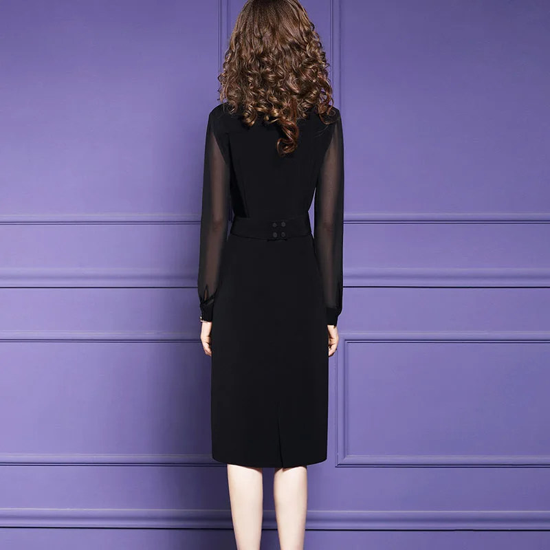 

Women Spring Autumn Elegant Notched Blazer Dress Festa Office Party Robe Femme Vintage Designer Black Midi Pencil Vestidos