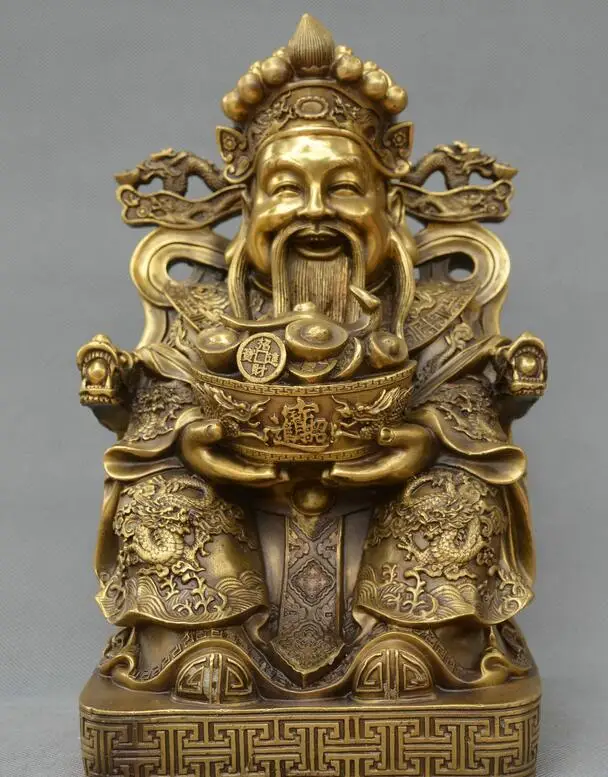 Китайский Фэншуй старинная бронза Бог богатства Дракон yuanbao сокровищ чаша