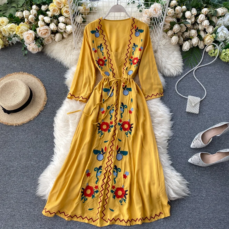 Женское винтажное пляжное платье длинное облегающее с длинным рукавом и