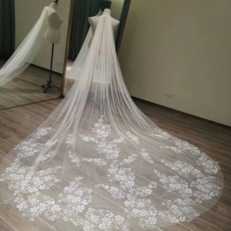 

Luxury Lace Long Tulle Wedding Veils Two Layer With Comb Bridal Veil For Bride Marriage 350*300cm Wedding Accessorie