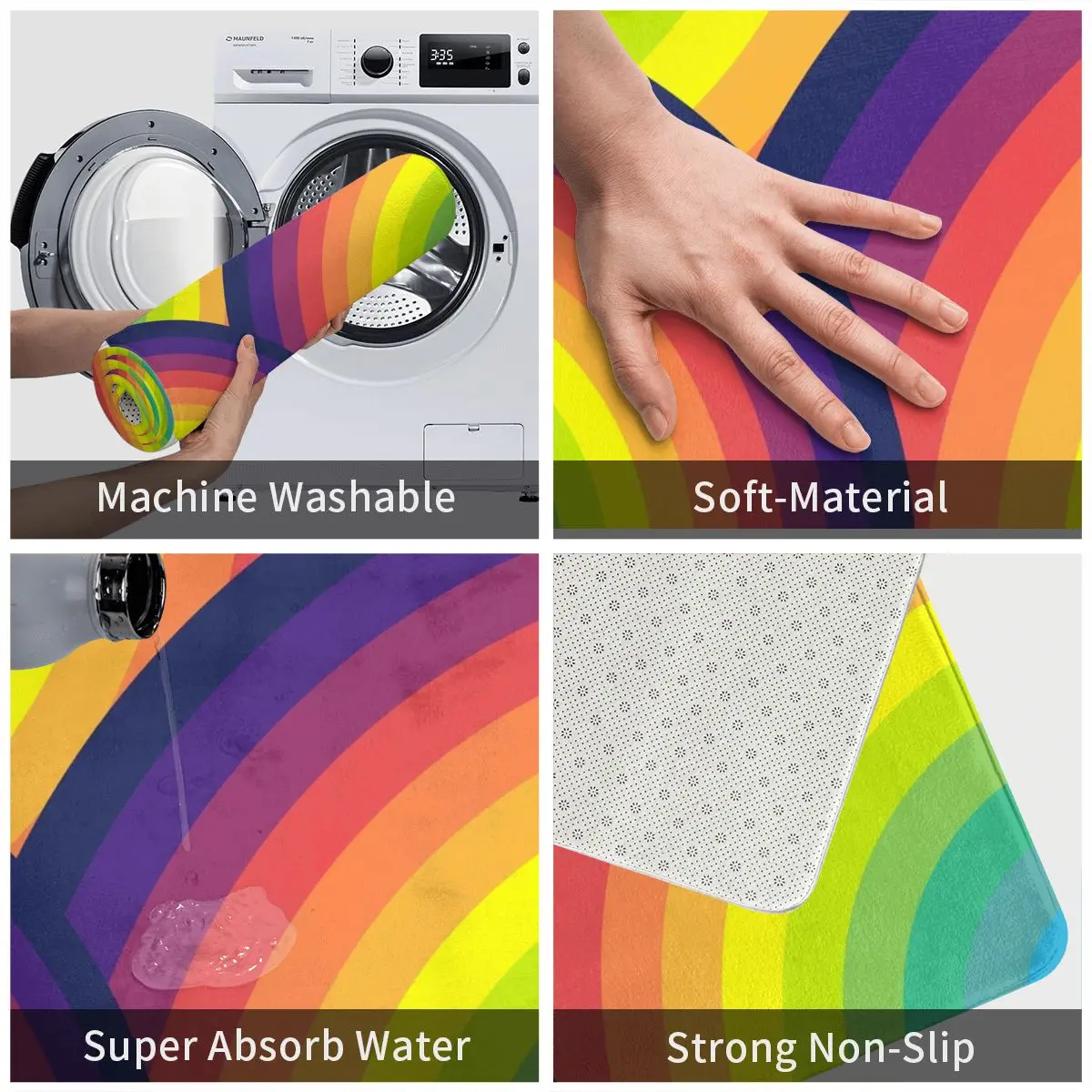 Триппи Радуга искусственный коврик для ног ванной полиэстер нескользящий