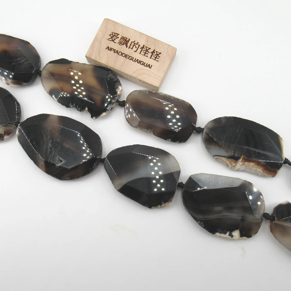 АПДГГ 16.5 32х45мм-36х50мм Черная граненая грубая агатовая геодная друза в форме свободного слоя наггета камней для бусин ювелирных изделий для изготовления своими руками.