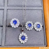 kjjeaxcmy fine jewelry natural sapphire 925 sterling silver classic girl new gemstone pendant ring earrings set support test
