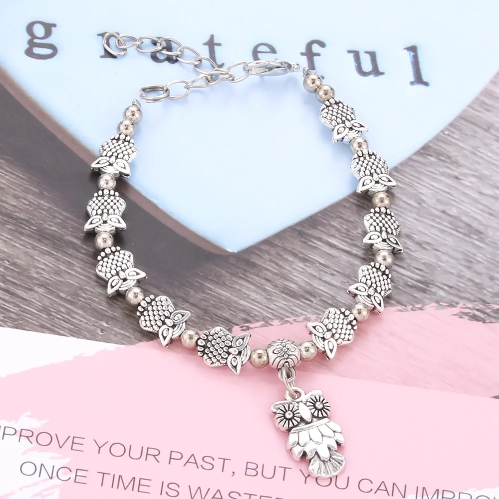 Рождественский Эластичный регулируемый браслет цепочка с металлической совой и