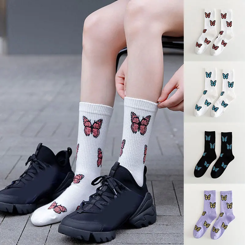 

Japanese Style Harajuku Women Foot Socks Small Fresh Cute Butterfly Cotton Stocking Streetwear Sports Middle Tube Socks