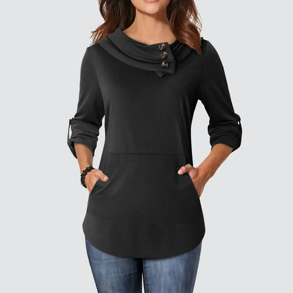 

Женский Осенний пуловер с воротником-шарфом и карманами