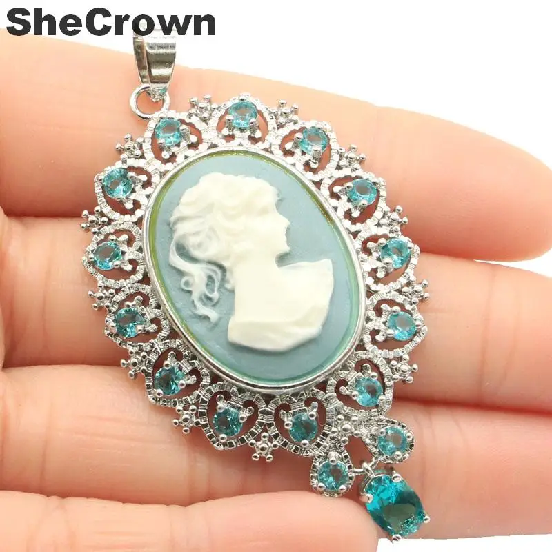 SheCrown Камея Оникс белые женские зеленый цаворит Гранат 925 Серебряная подвеска 45x30 мм