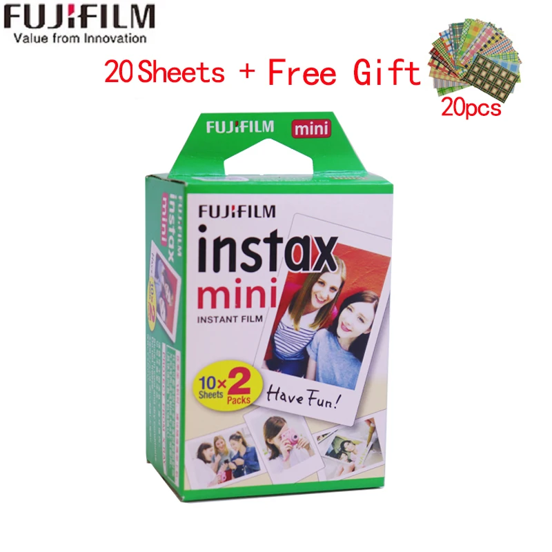 10-200 sheets Fujifilm instax mini 9 film white/Color Edge 3 Inch wide film for Instant Camera mini 8 7s 25 50s 90 Photo paper - Color: white 20 sheets