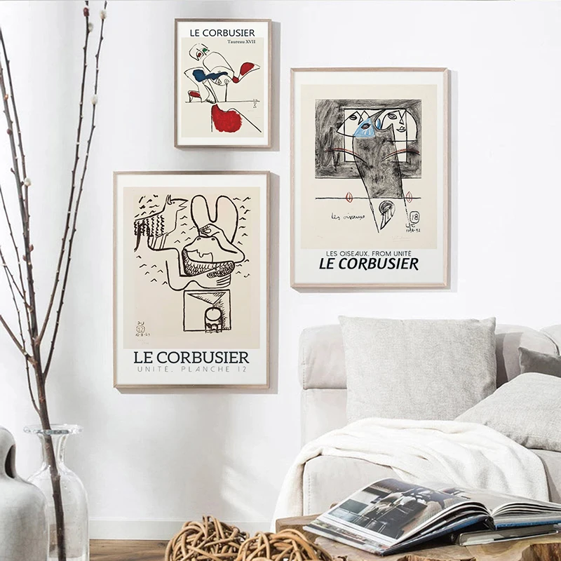 

French Le Corbusier Exhibition Poster Abstract Mid Century Cubist Print Wall Art Canvas Painting Picture Modern Home Decoration