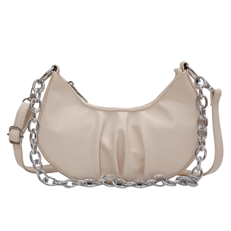 

2021 Summer New Solid Color PU Leather Women's Designer Handbag Luxury Brand Underarm Shoulder Purses Chain Messenger Bag