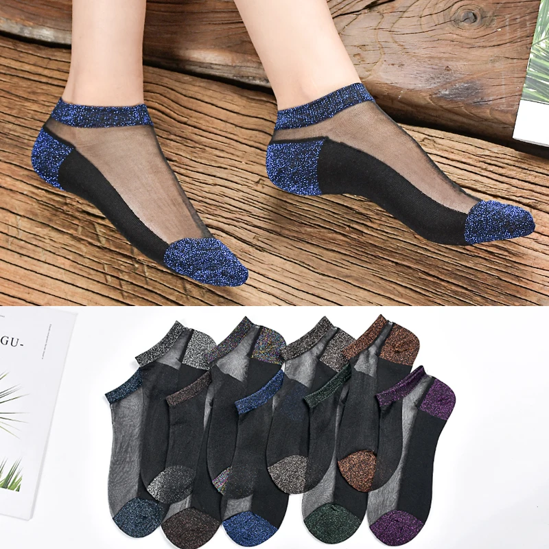 5 pairs/lot New style Quality Socks female Lace  socks summer  short socks crystal ice silk cotton bottom Ultra-thin boat socks