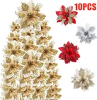 Искусственные Рождественские цветы, 5 шт., блестящие искусственные цветы, украшения для рождественской елки, домашние подарки сделай сам на Рождество, украшение 2021