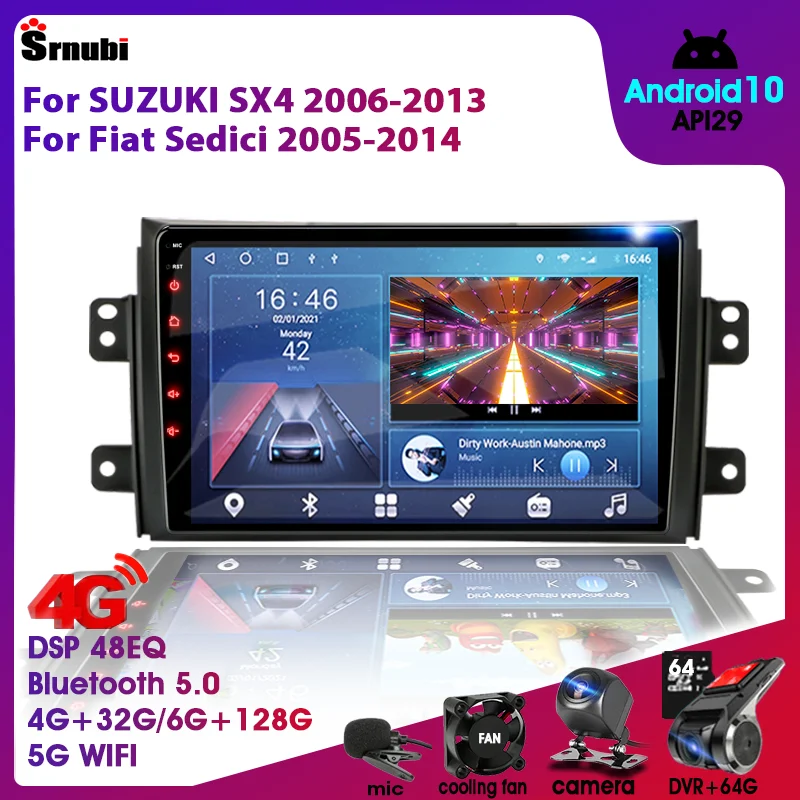 

Автомагнитола на Android для Suzuki SX4 2006-2013 Fiat Sedici 2005-2014, мультимедийный видеоплеер, навигация GPS, 2din Carplay, стерео 9"
