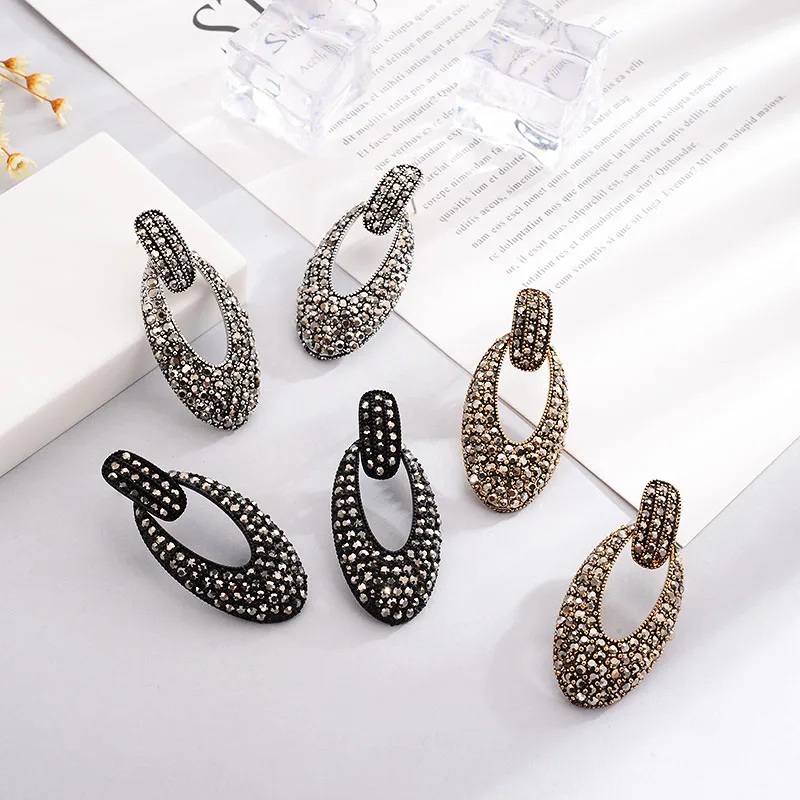 Женские винтажные серьги пусеты MAIKALE большие круглые металлические Стразы