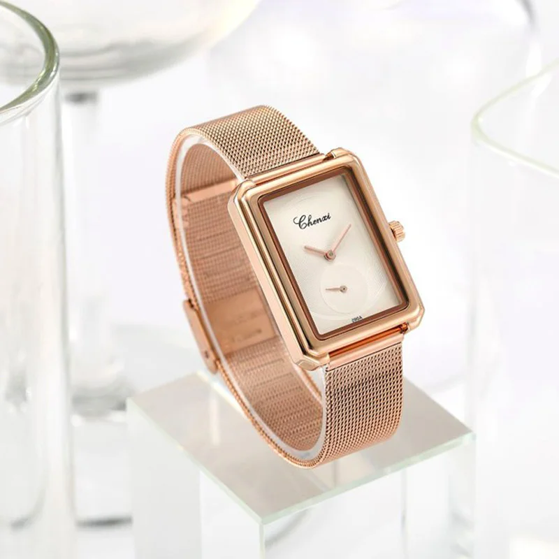 Модные CHENXI Брендовые женские повседневные часы цвета розового золота белые
