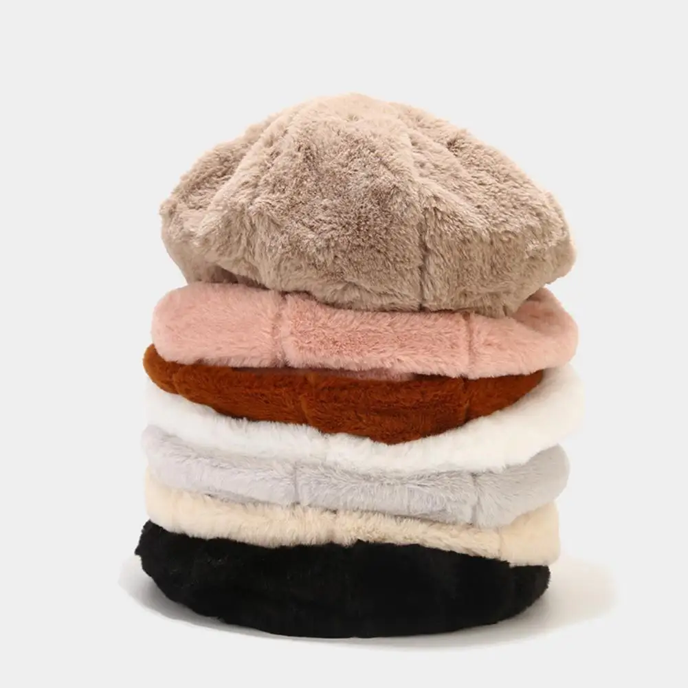 

Dropshipping!!Beret Hat Solid Color Plush Women Thickened Warm Cap for Outdoor