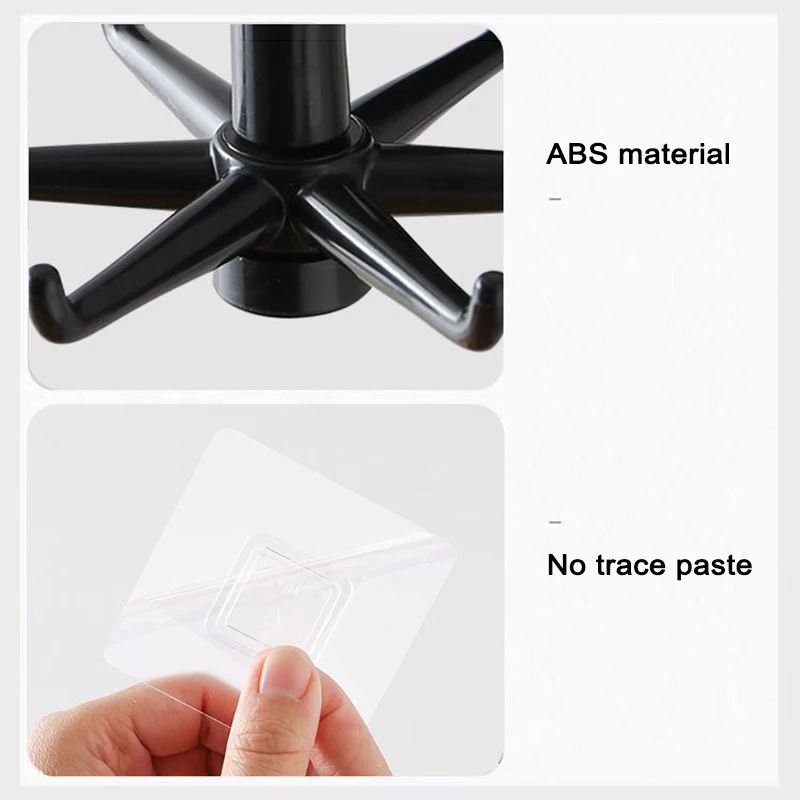 

High 4/6-claw Rotatable Hook Punch-free Universal Hanger Hanging Gadgets Storage Accessory for Bath Wall Kitchen UEJ