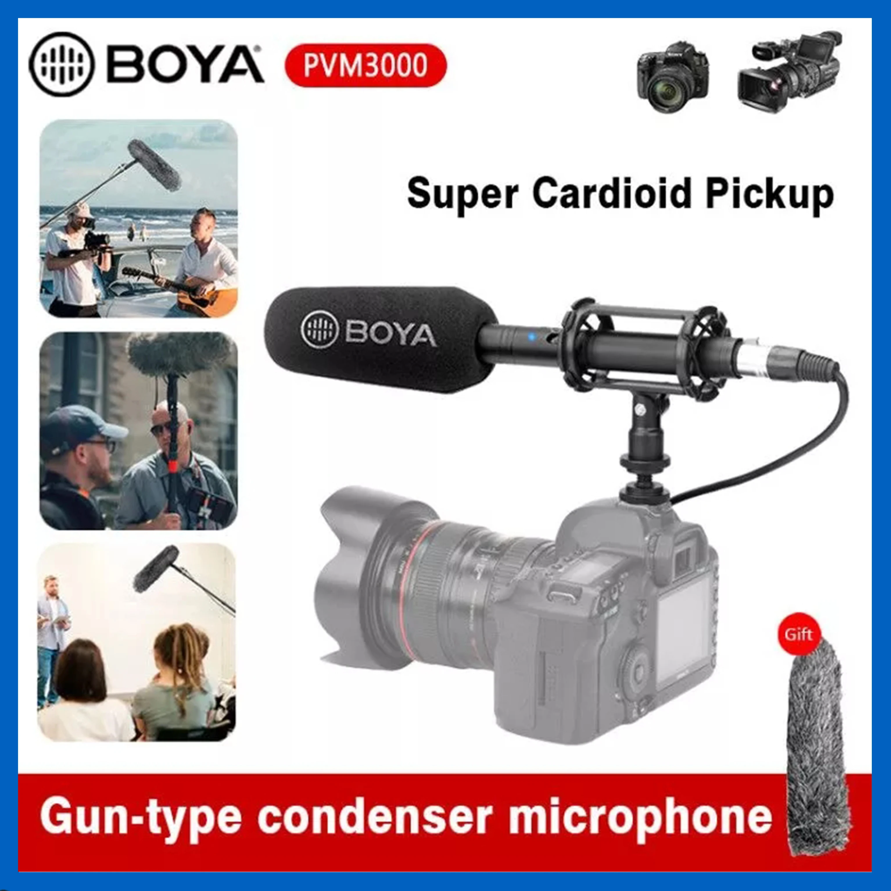 

BOYA BY-PVM3000S M L Professional Intervidew Microphone Supercardioid Condenser Camera Mic for Video Studio TV Audio Recorder