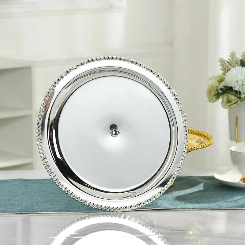 Diameter30cm Серебряный/золотой круглый металлический поднос для фруктов короткая