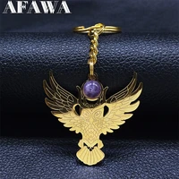 stainless steel witchcraft purple crystal key ring women gold color owl moon keychain jewelry anneau porte clef k2257s02