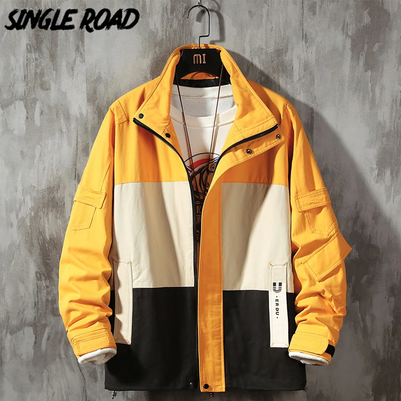 

Мужская однотонная куртка s, 2021, Весенняя желтая Лоскутная ветровка в стиле хип-хоп, Японская уличная одежда, мужские куртки