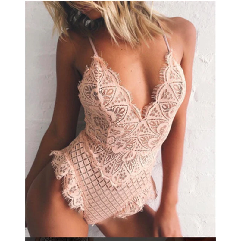 

Sexy Lace Bodysuit Women Bodycon Jumpsuit Summer Cut Out Rompers Club Womens Jumpsuit Pink Body Femme Overalls Female Playsuits