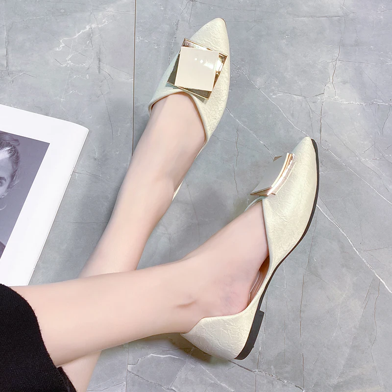 

Flat Black Shoes For Women Female Footwear Casual Sneaker Pointed Toe Soft Shallow Mouth Autumn Modis All-Match Dress Boat New F