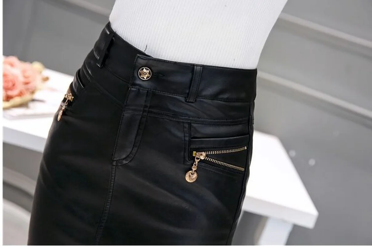 

Women Fashion Style High Waist Slim Mini PU Short Skirts Female S-6XL Above Knee Faux Leather Pencil Skirts Office Lady Elegant