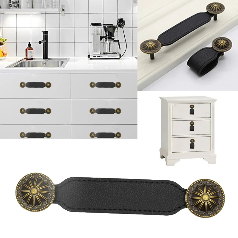 Черные кожаные ручки для шкафов дверная фурнитура мебельные ящики шкаф кухонный