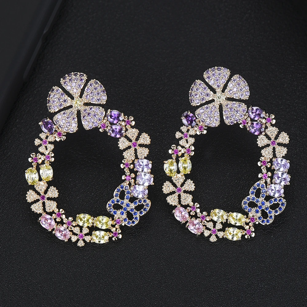 

LARRAURI Роскошные висячие серьги с бабочками и цветами для женщин, свадебные серьги с натуральным цирконием, Дубай, модные ювелирные изделия в...