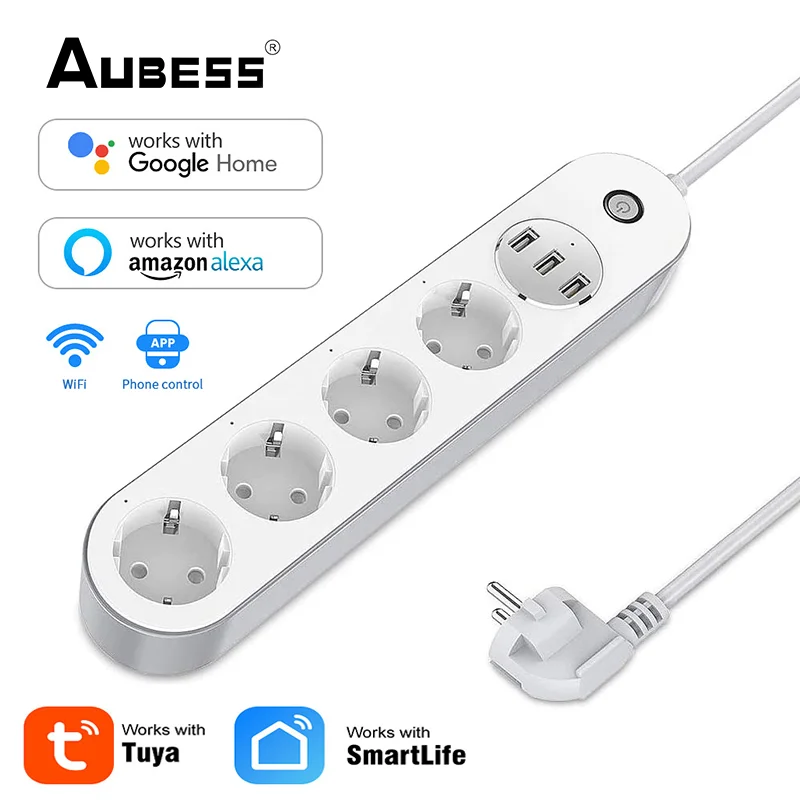 Умная розетка Aubess на 10 А с поддержкой Wi-Fi и 3 USB-портами | Обустройство дома