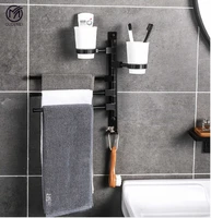 free shipping aluminum alloy nail free wall mounted bathroom accessories cup holder towel rack