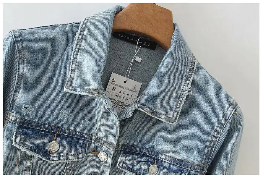 

HCBLESS Women's 2019 autumn new cat claw hole denim jacket women's short denim jacket
