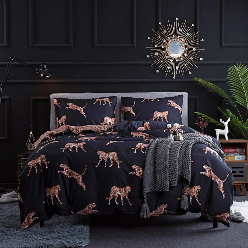 

Slaapkamer Beddengoed, Europese En Amerikaanse Dark Stijl, Animal Print Afdrukken Dekbedovertrek (2/3 Stuk Set), enkele En