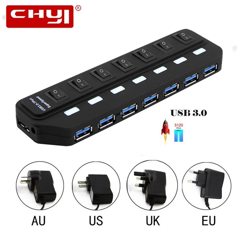 USB 3 0 хаб Компьютерные аксессуары Мульти 7 высокоскоростных портов с