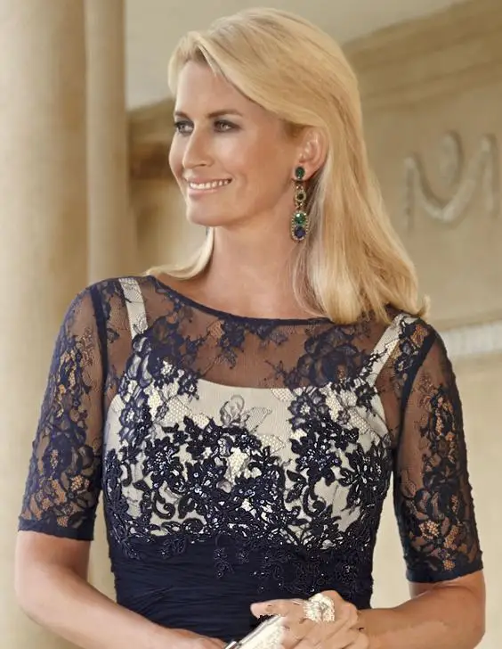 

vestido novia knee Length Sheath Ruched Groom evening party gown 2020 navy blue Lace Mother Of The Bride dresses with jacket