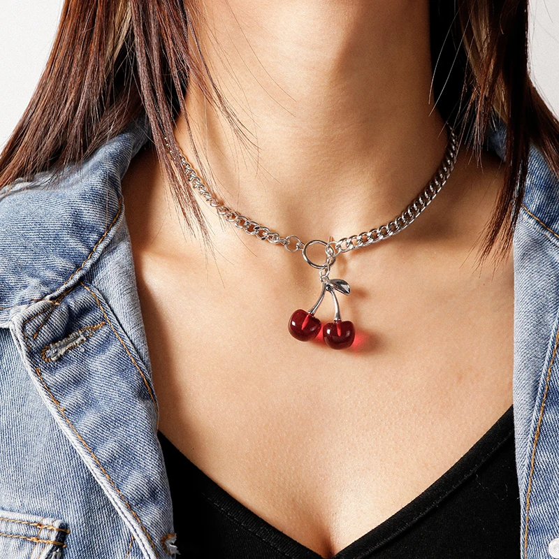 

Temperament Acrylic Cherry Necklaces for Women Unique Toggle Clasp Chain Choker Necklace Party Jewelry Accessories