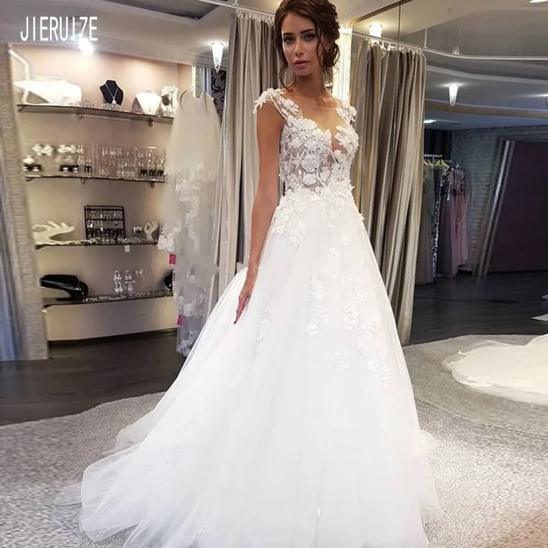 Пляжное свадебное платье JIERUIZE прозрачное с глубоким вырезом и