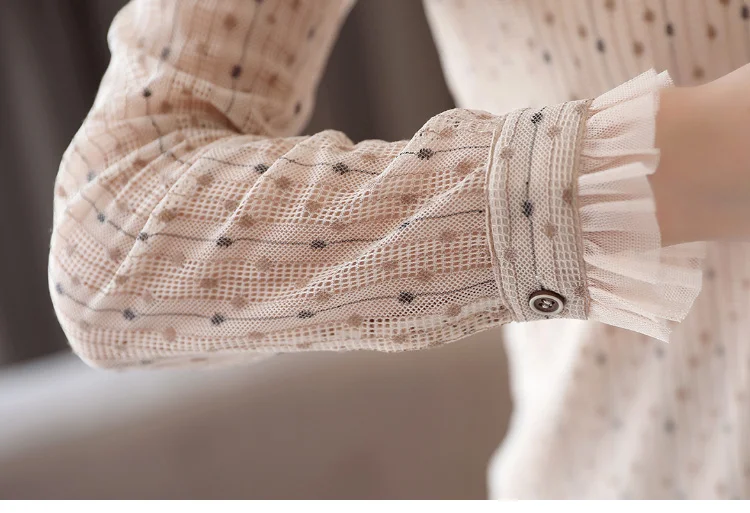 

Womens Tops And Blouses Long Sleeve Dot Striped Blouse Women Shirts Plus Size Women Tops Hollow Lace Blouse Women Blusas