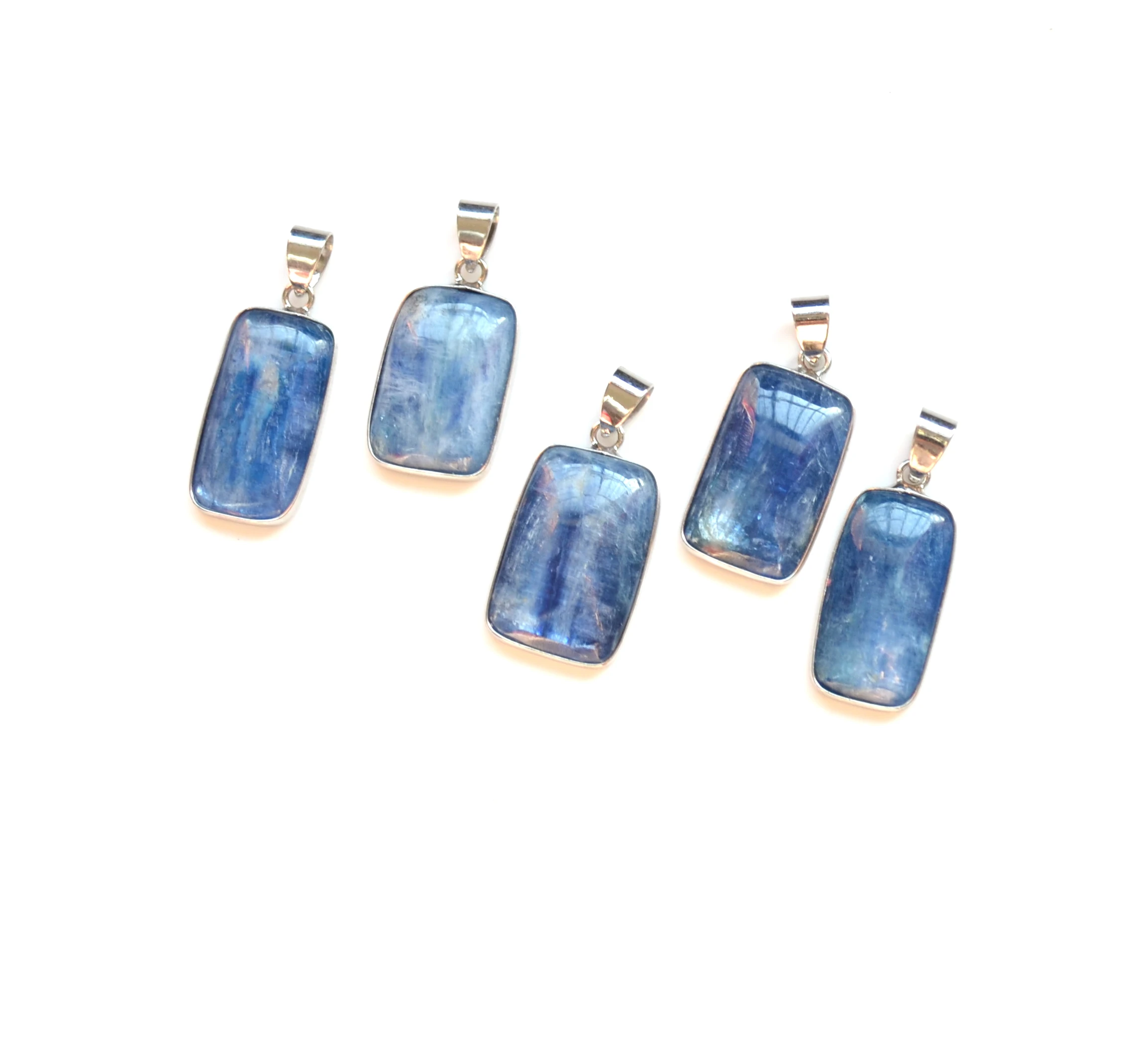 

Raw Blue kyanite rectangle shape pendant with silvery electroplated edges