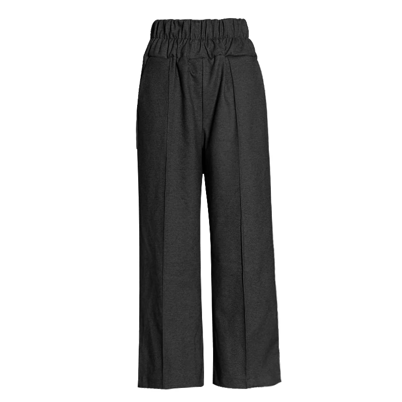 Black TWOTWINSTYLE, корейские Широкие штаны для женщин, с высокой талией, эластичные, на пуговицах, с разрезом, серые, женские брюки плюс, плотные, Осень-зима - Цвет: Black