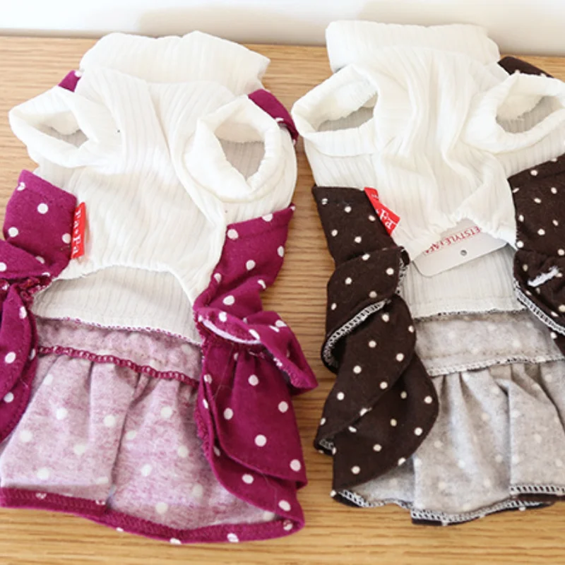 

Cartoon Dot Pet Dog Clothes Fashion Maid Neon Dress for Dogs Spring Autumn Bowknot Dresses Small Teddy Puppy Coffee Color Ropa