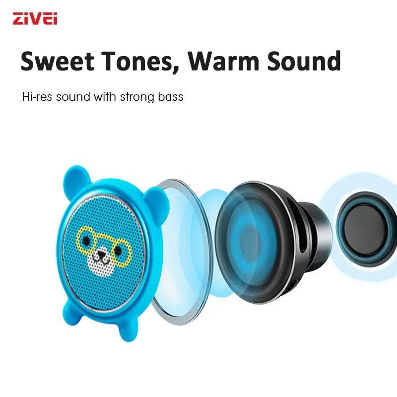 zivei portable bluetooth speaker with hifi 3w audio sound box small size stereo speakers for outdoor or office home cute tiger free global shipping