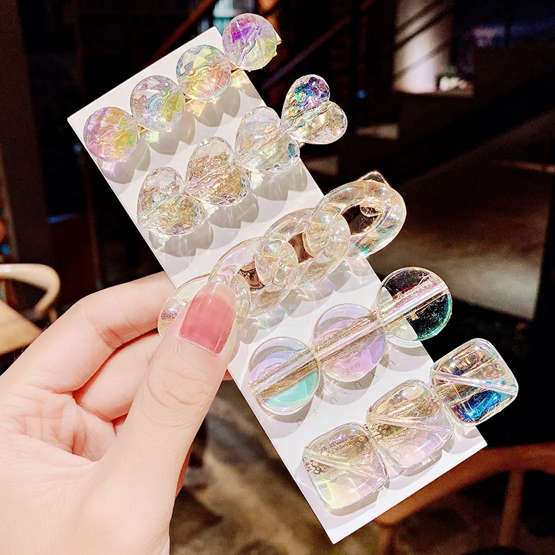 

New Women Girls Cute Heart Geometric Barrettes Transparent Barrettes Sweet Hair Clips Hairpins Headband Fashion Hair Accessories