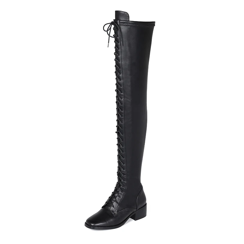 Кожаные Сапоги выше колена TXCNMB на квадратном каблуке женская классическая