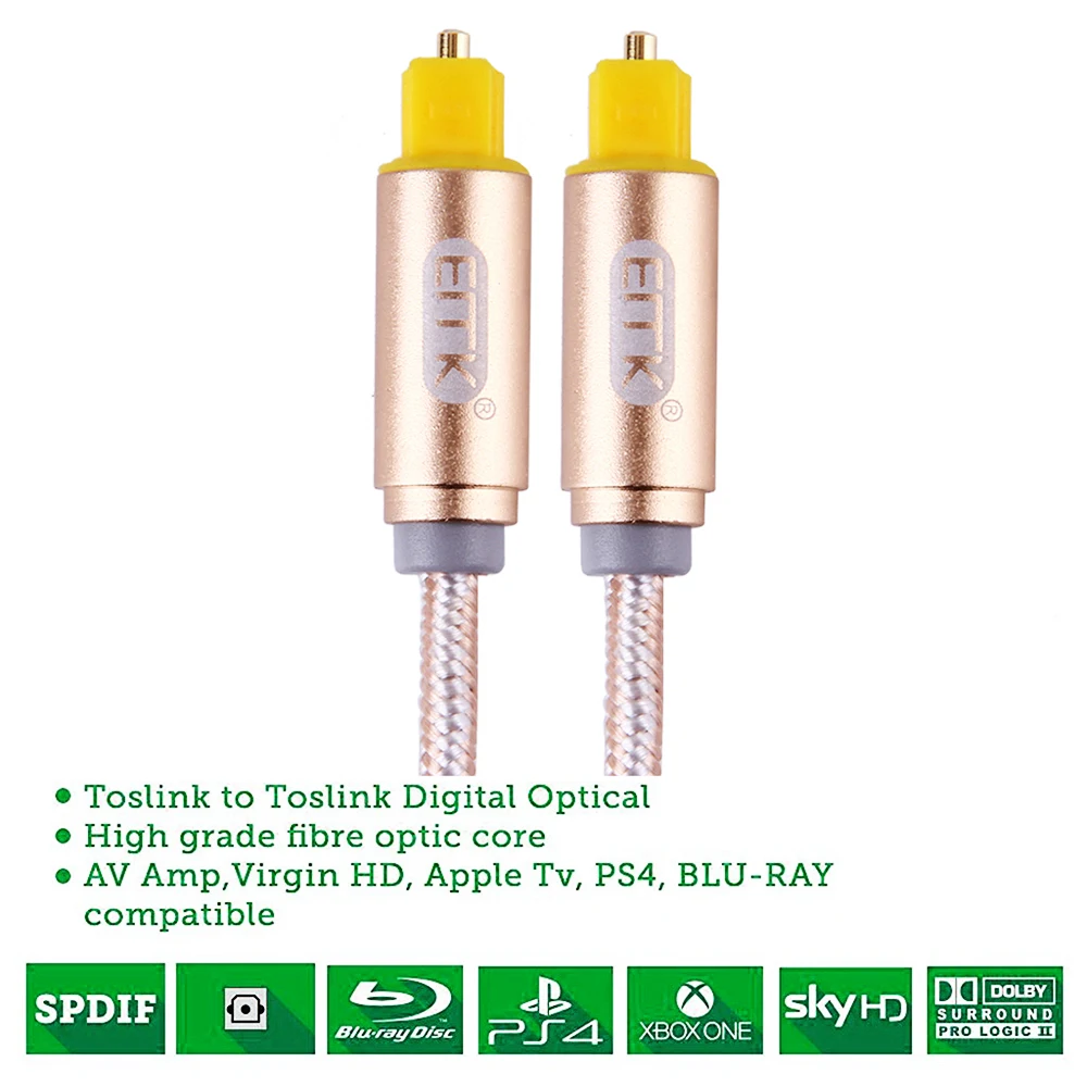 Кабель Toslink SPDIF цифровой оптический аудиокабель с оплеткой 2 м 3 5 10 15 золотистый