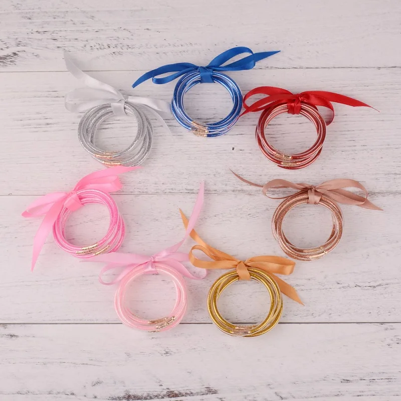 Золотая пудра бант браслет дружбы с блестками для детей любой погоды силиконовый