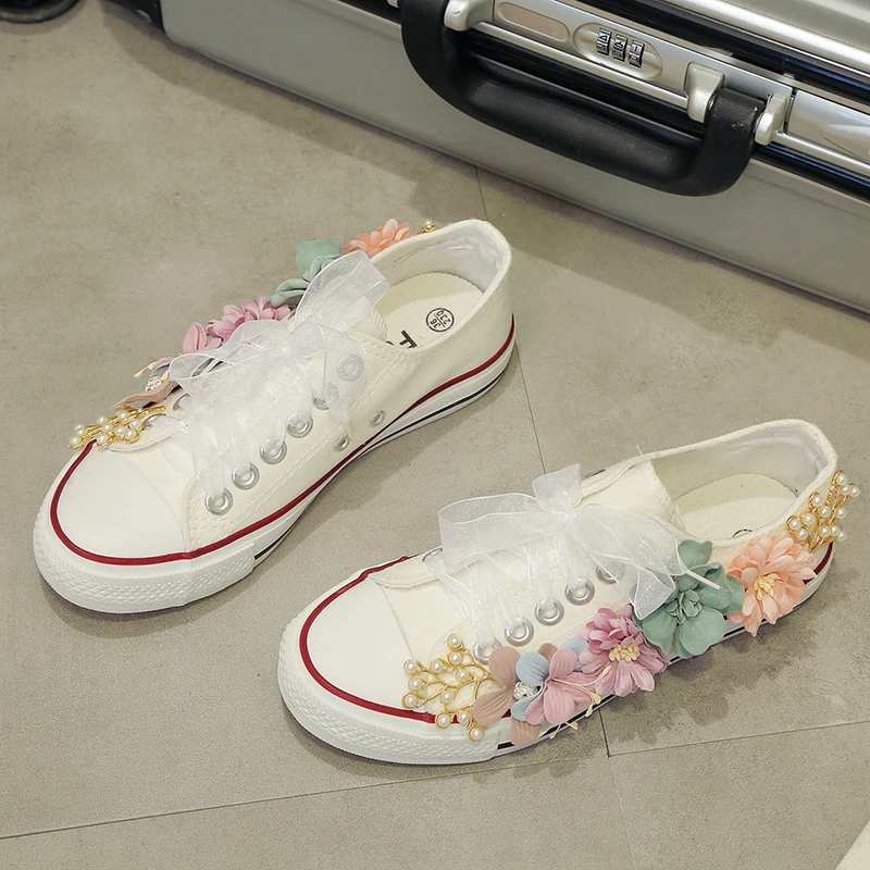 2020 женские холщовые туфли с цветами повседневные на плоской подошве