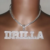 custom name necklace aaaa zirconia baguette letters chain pendant necklaces for men women hip hop jewelry