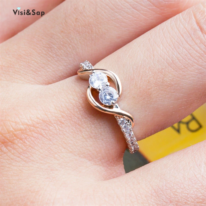 Visisap Creative Simple Cross Surround Two Color Zircon Engagement Rings for Women Inlaid Shiny Lady Ring Dropshipping B2383 | Украшения и